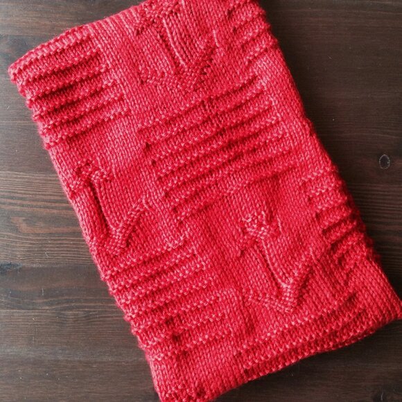 Hand Knit Baby Blanket in Red - Anchors and Stripes Pattern - Picture 7 of 9